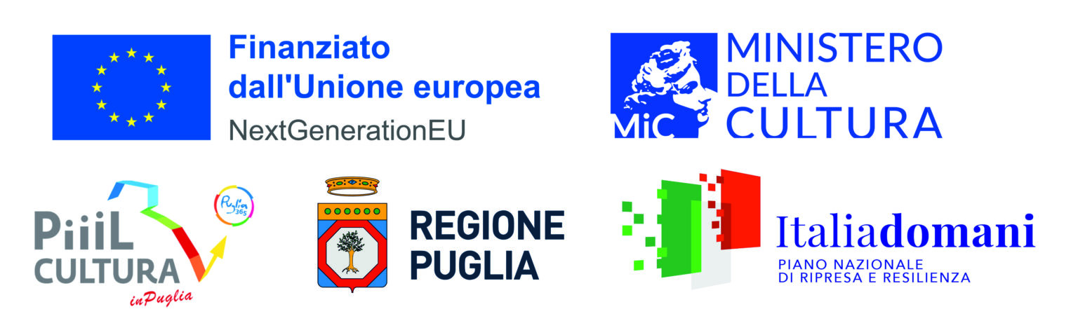 Loghi istituzionali: Next Generation EU, Ministero della cultura, Piiil Clutura in Puglia, Regione Puglia, Italia Domani Piano Nazionale di Ripresa e Resilienza